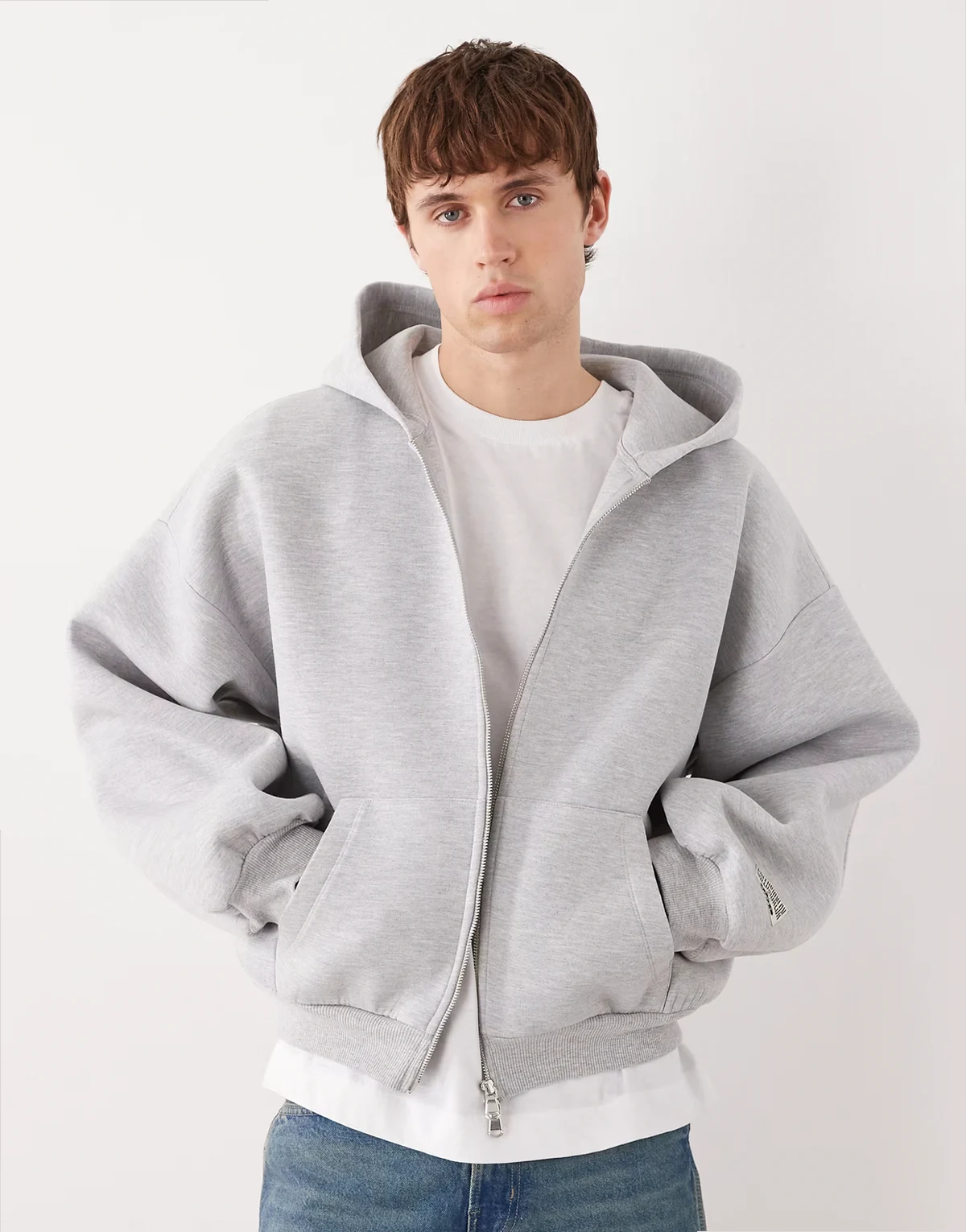 zip up heavyweight boxy hoodie in gray