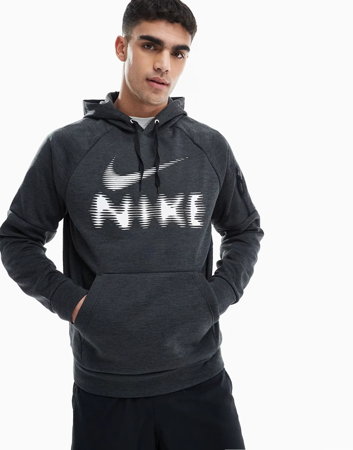 blurred swoosh graphic hoodie in black