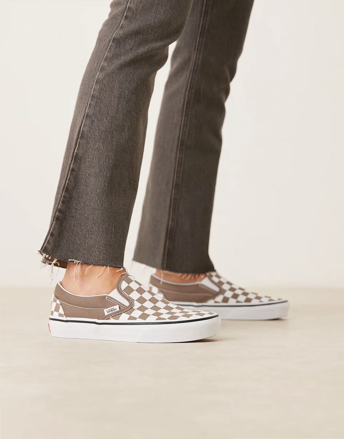 Classic checkerboard slip on sneakers in light brown