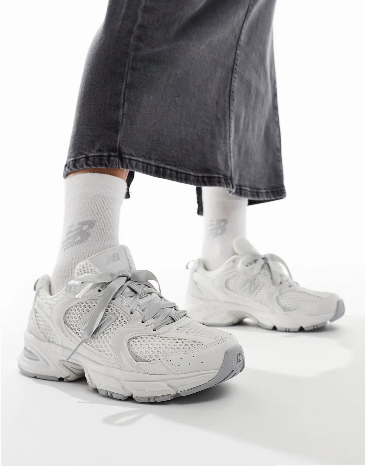 530 sneakers with ribbon laces in silver - Exclusive to ASOS