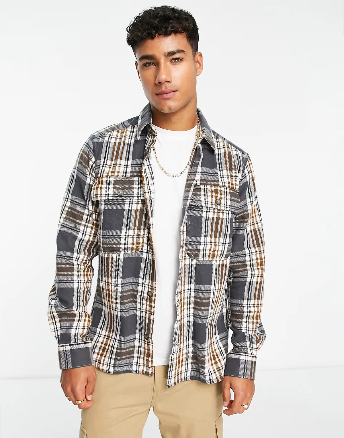 flannel overshirt in gray check