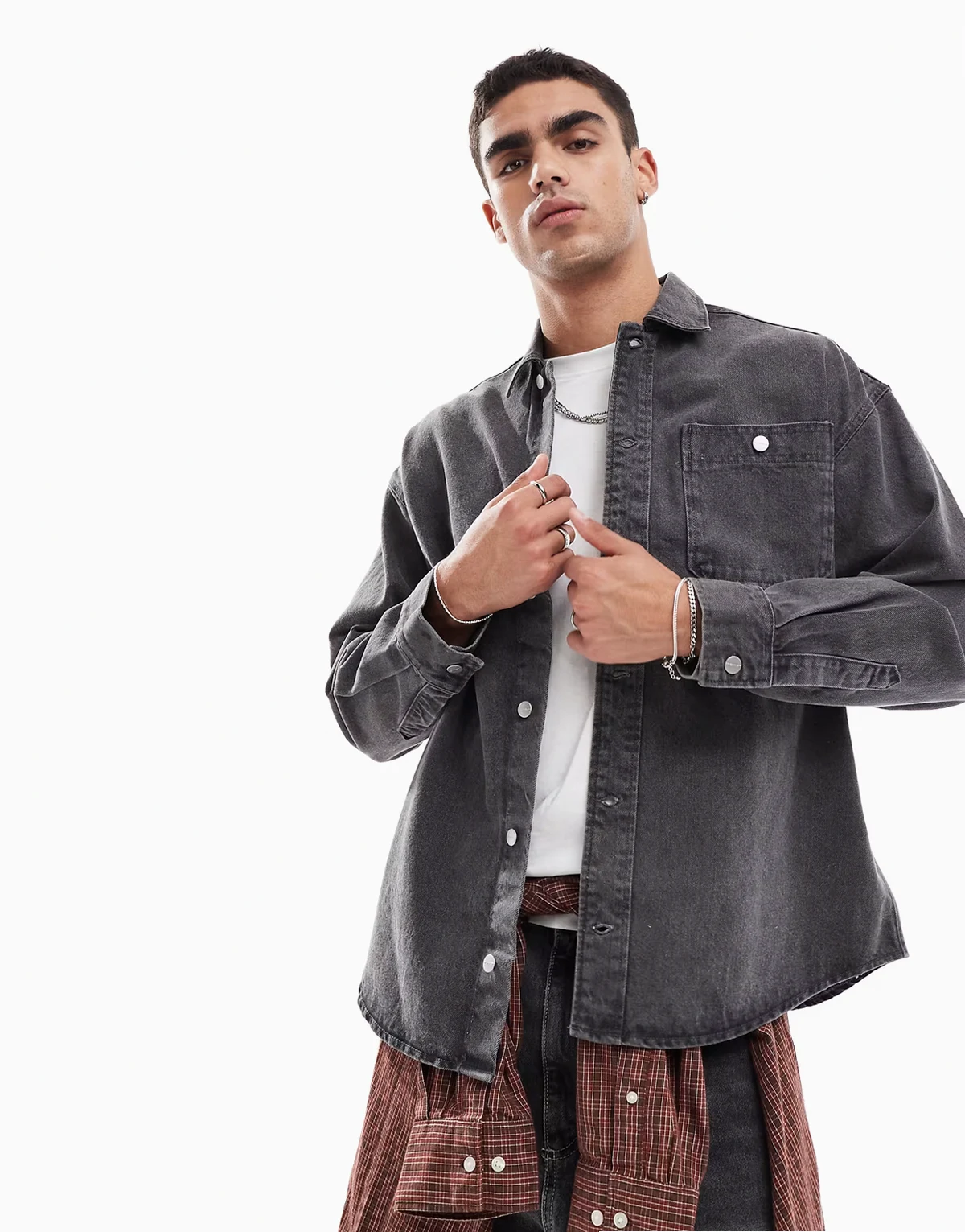 oversized heavy denim overshirt in washed black