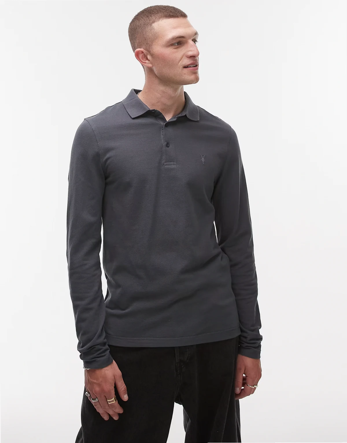 Reform long sleeve polo shirt in dusty blue