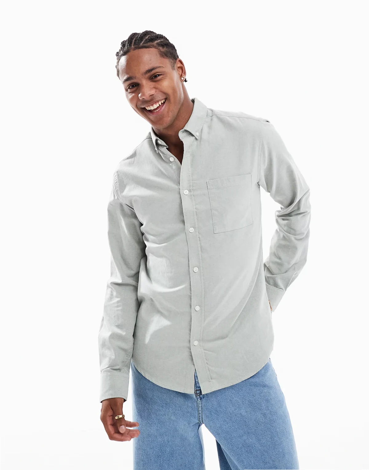 slim fit button down oxford shirt in green