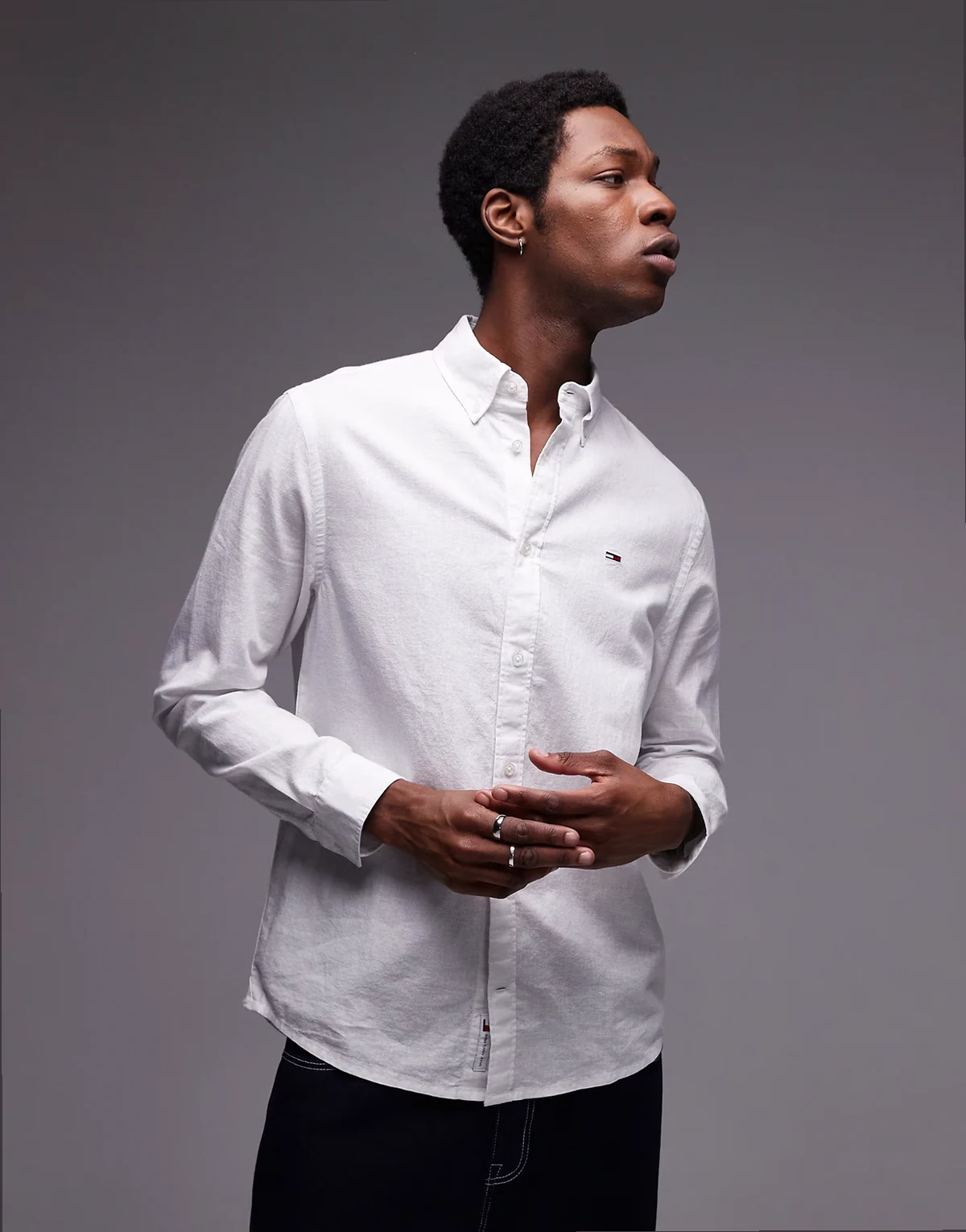 regular linen mix long sleeve shirt in white
