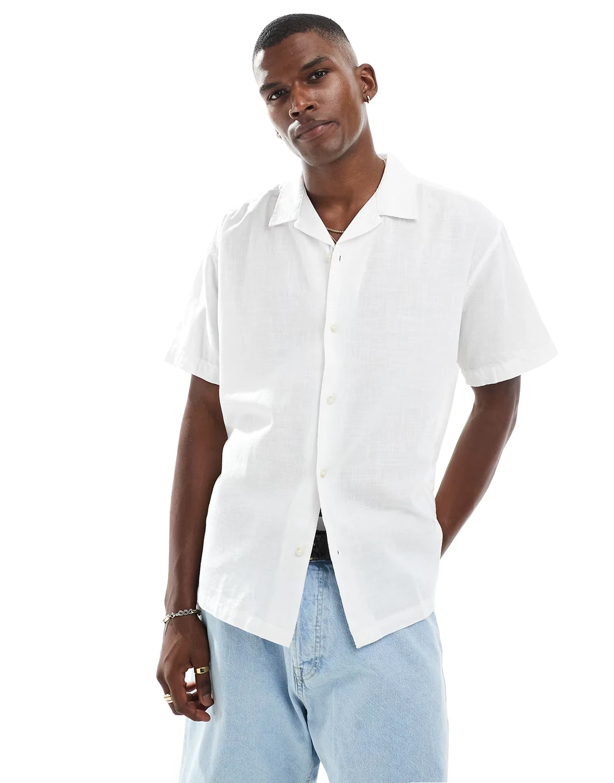 revere collar linen shirt in white