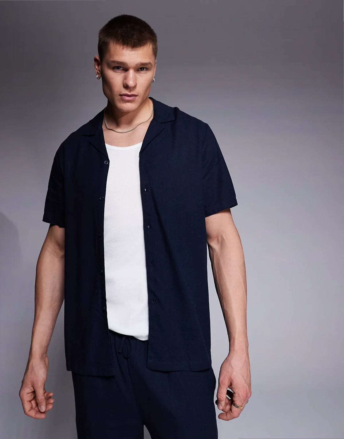 short sleeve beach shirt in slate blue