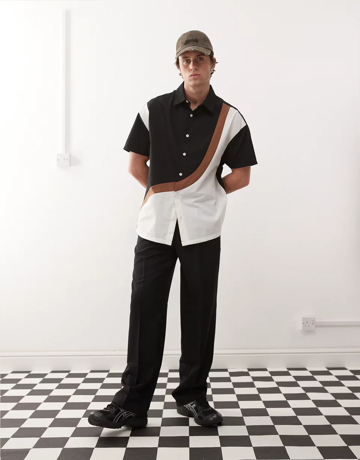 spliced short sleeve shirt in multi