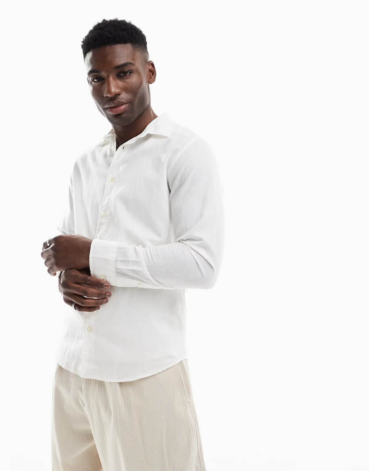 linen blend shirt in white