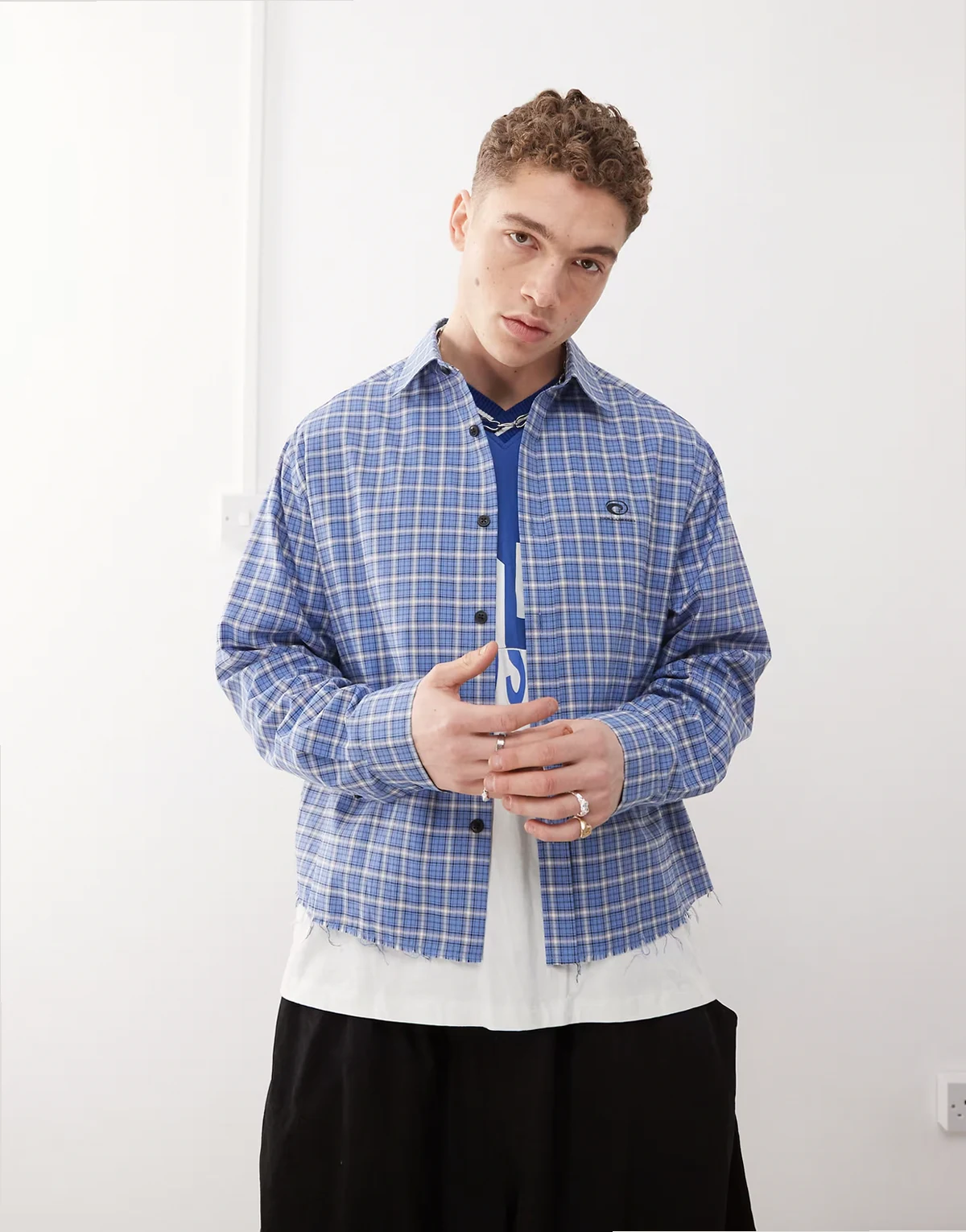 long sleeve plaid shirt in blue