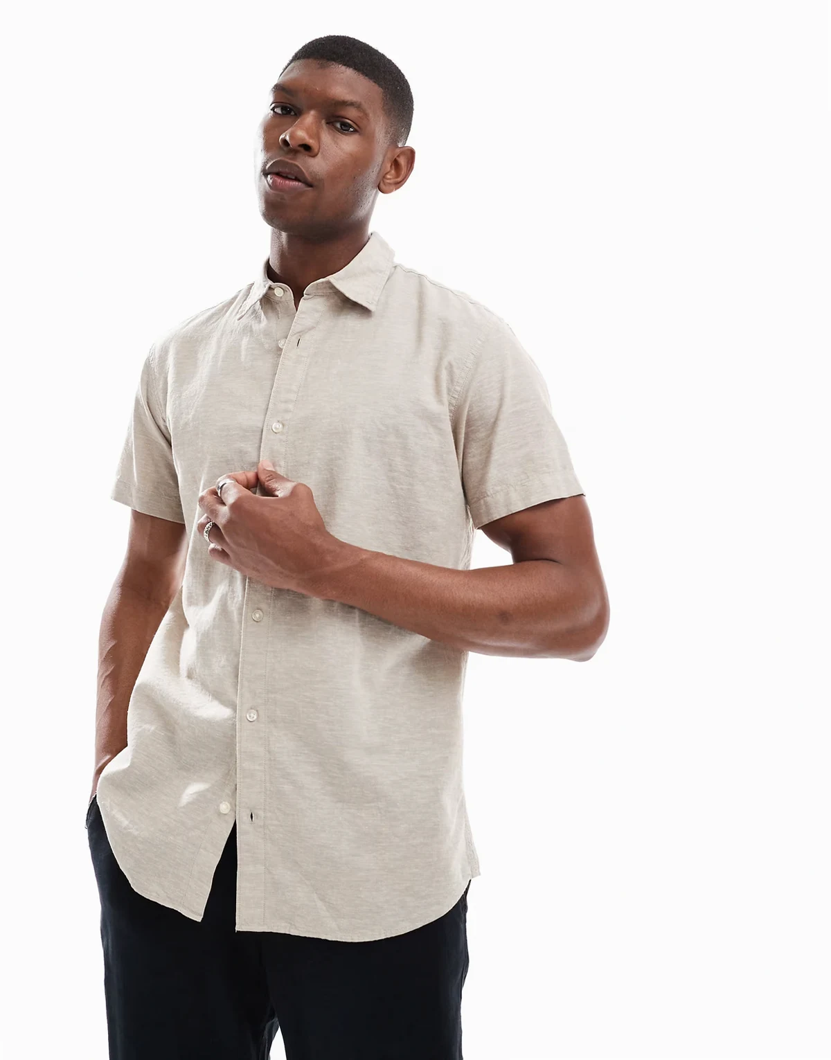 linen mix short sleeved shirt in beige
