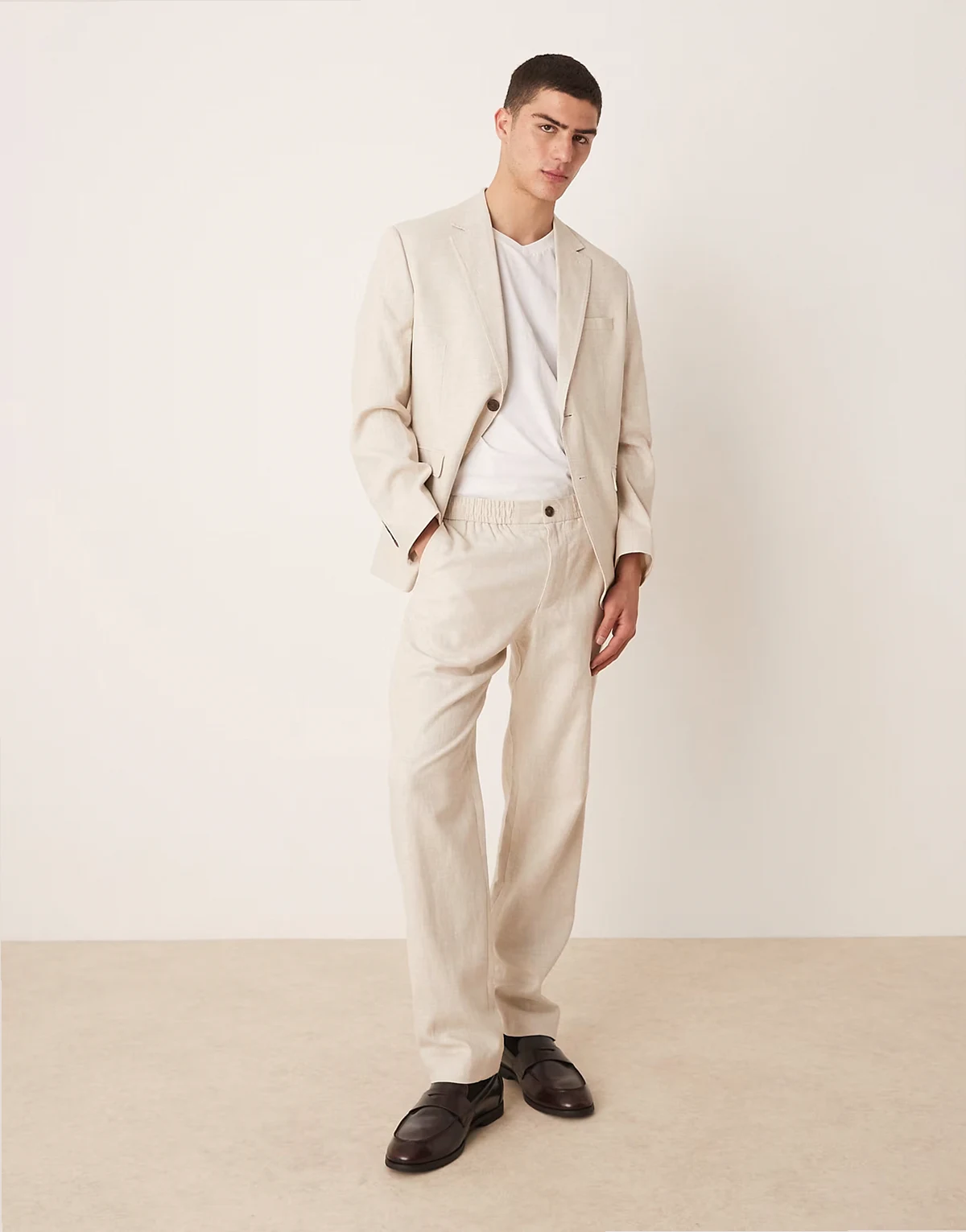 Malik linen mix regular fit pants in cream