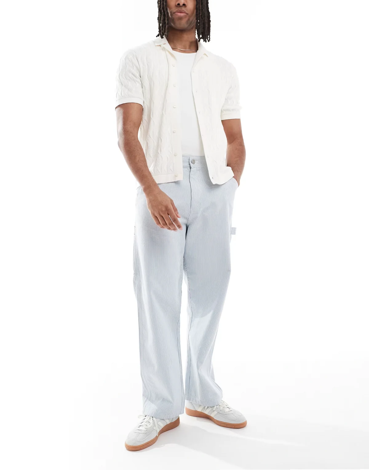 striped carpenter pants in blue