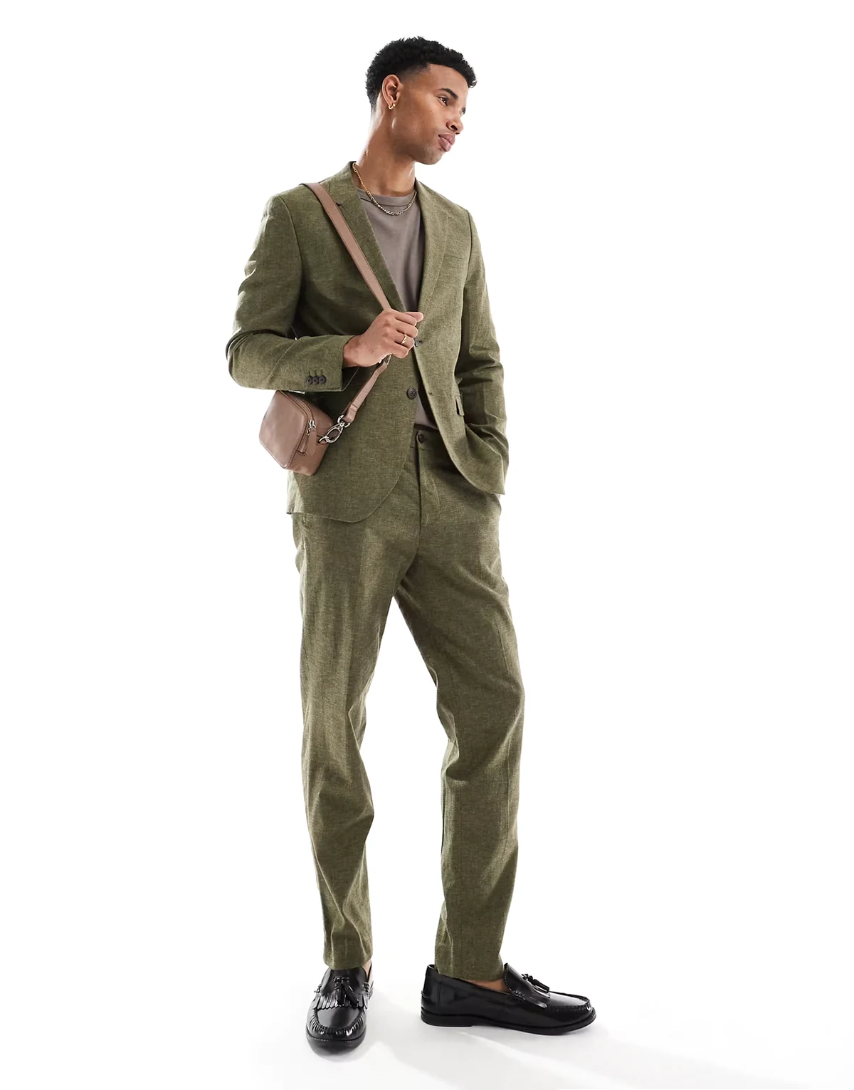 Premium linen mix suit pants in olive green