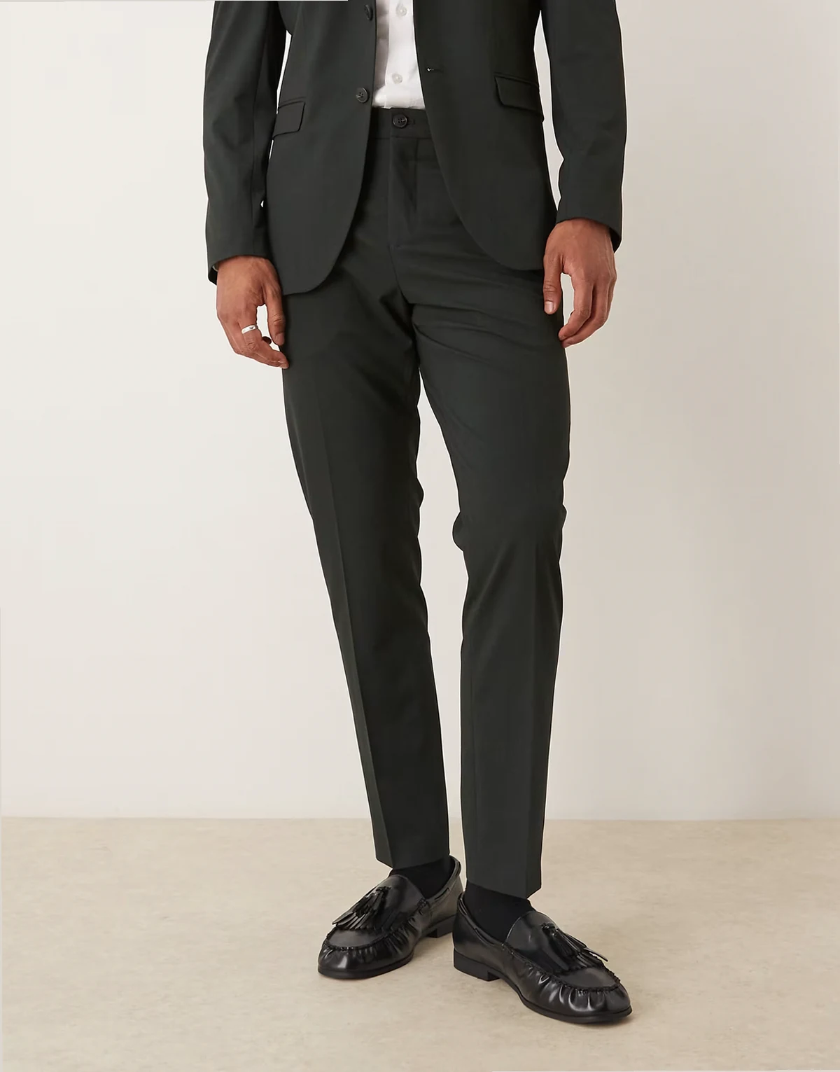 slim fit suit pants in dark green