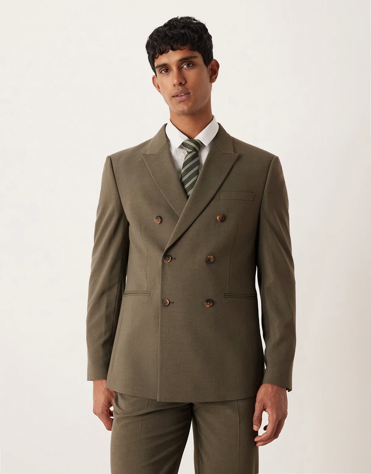 double breasted regular suit jacket in khaki