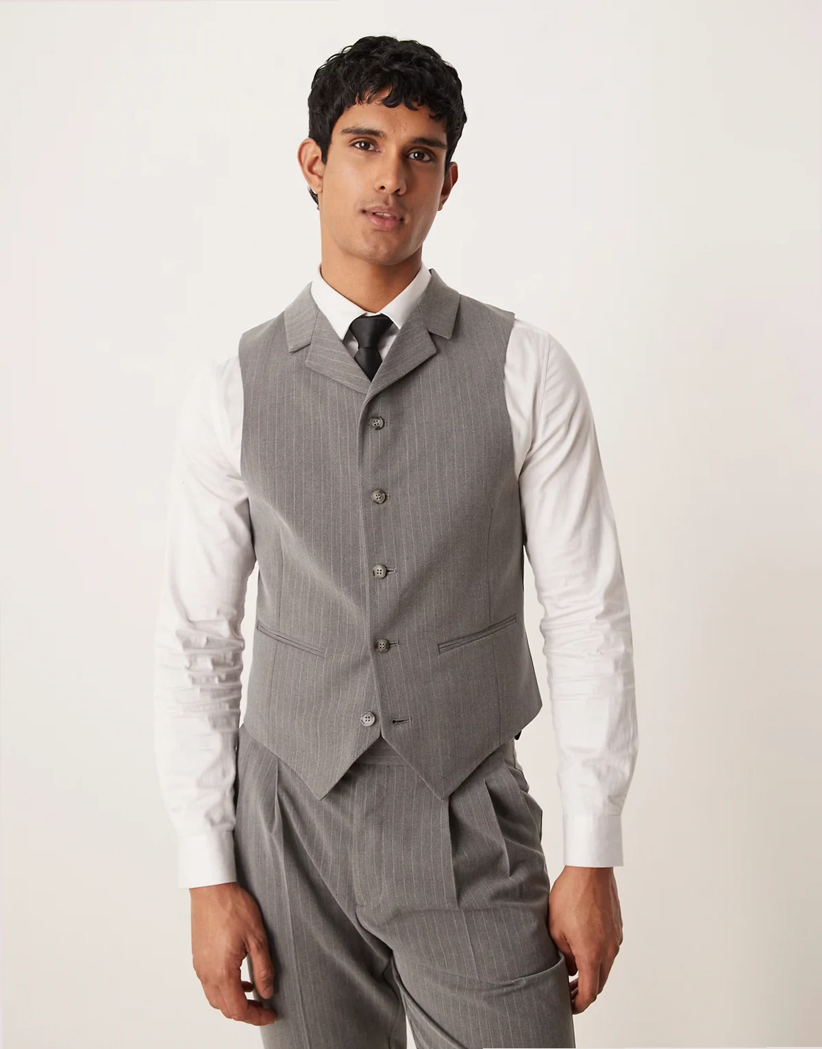 pinstriped slim vest in charcoal