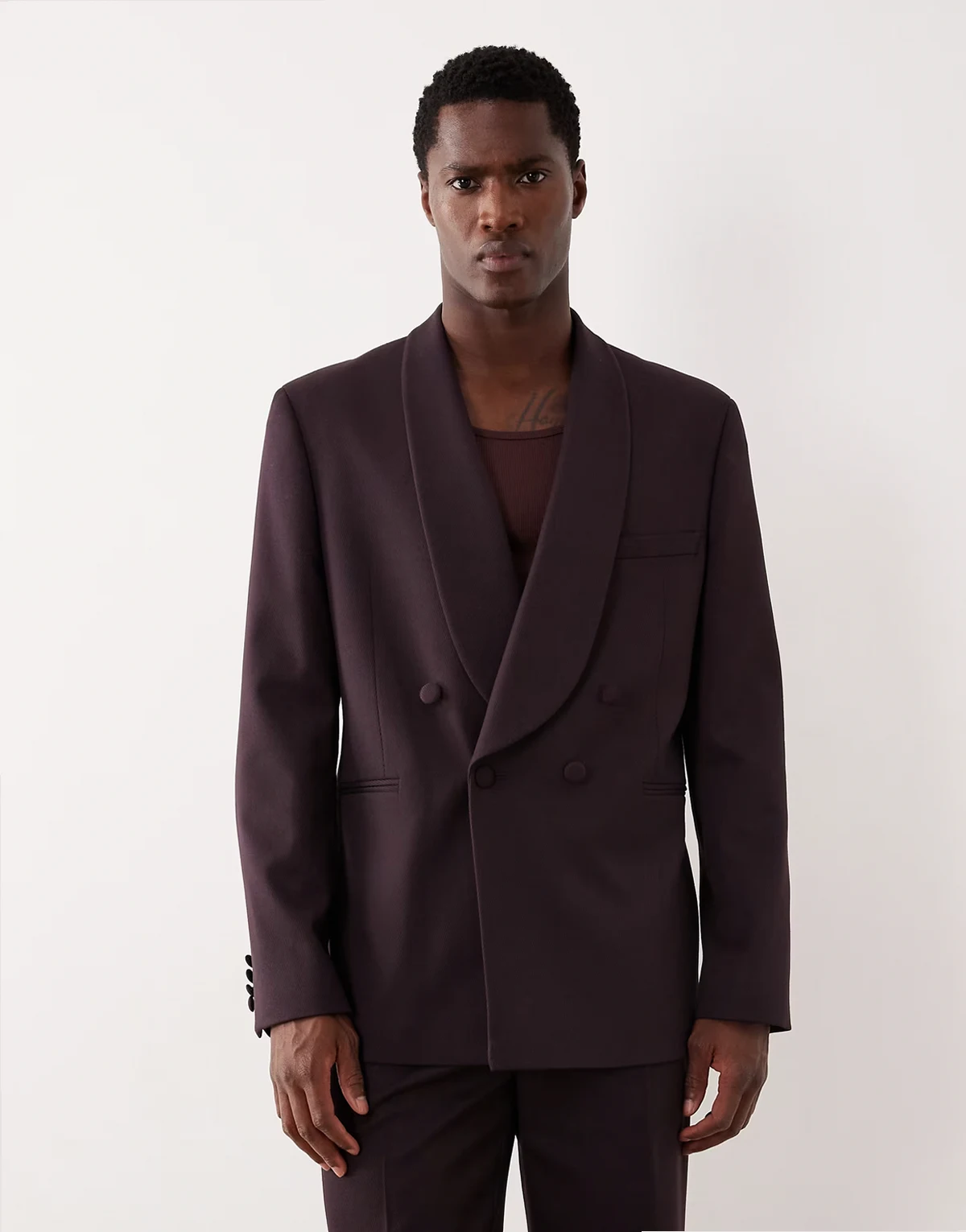 regular tuxedo jacket in burgundy contrast twill