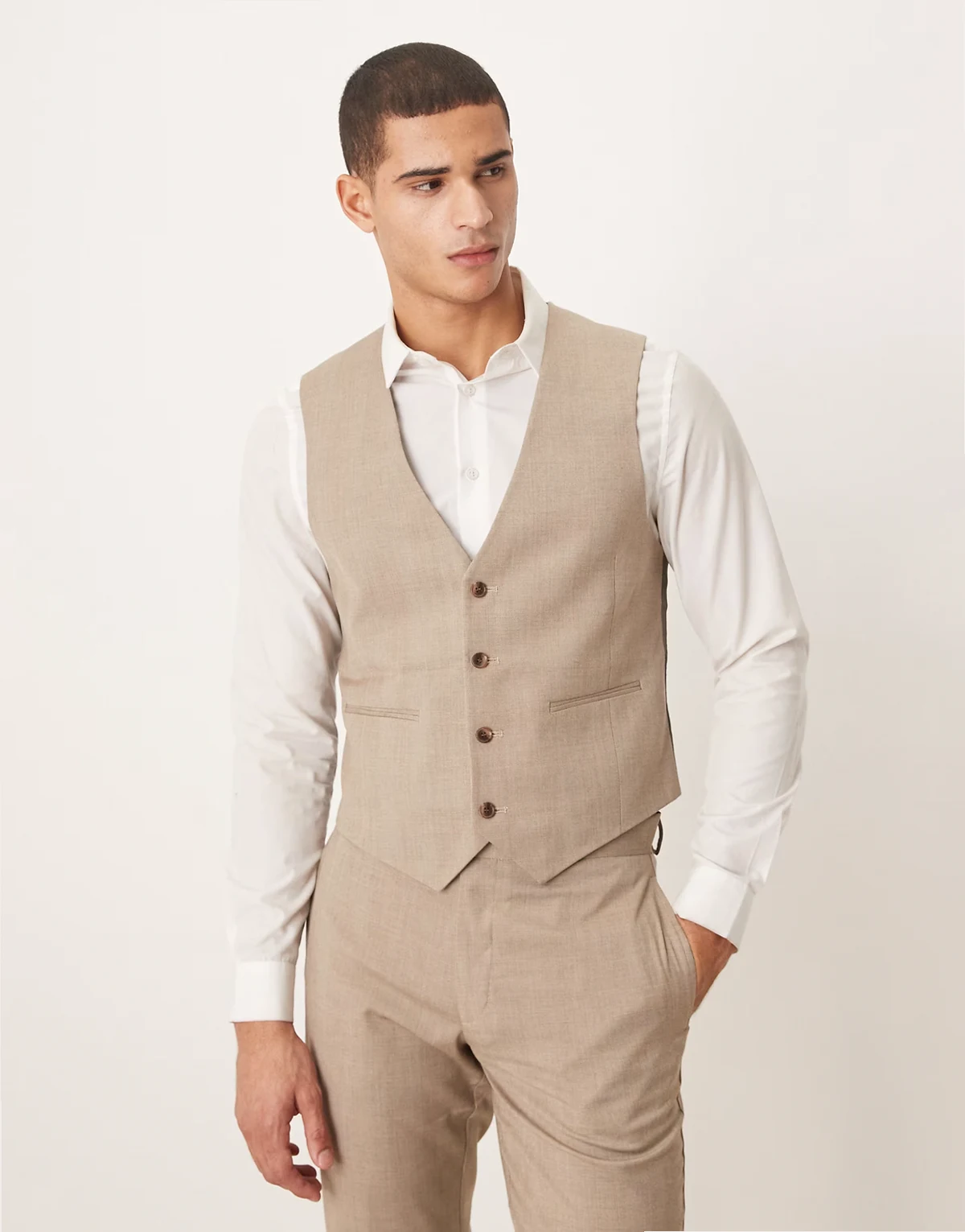 skinny suit vest in brown plaid