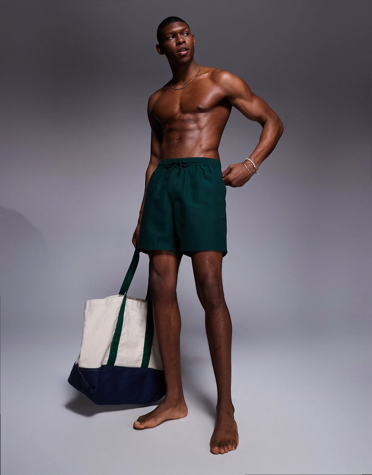 swim shorts in mid length in dark green