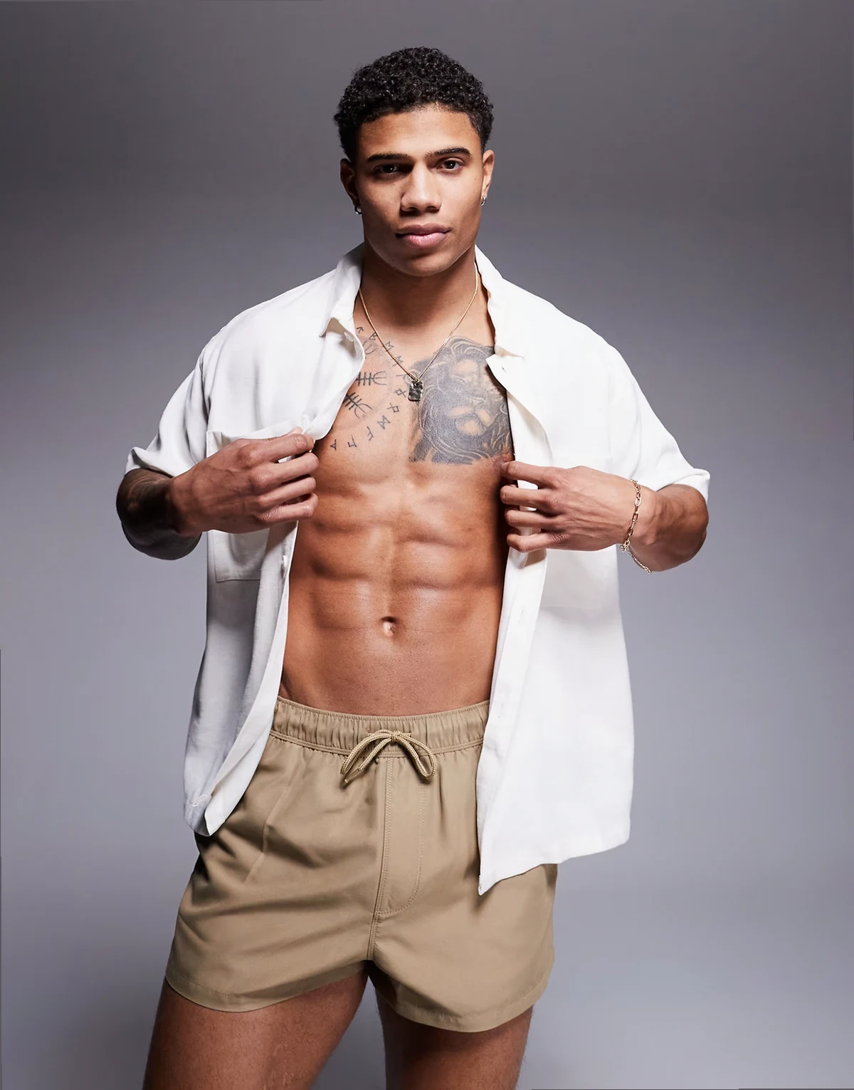 swim shorts in super short length in stone