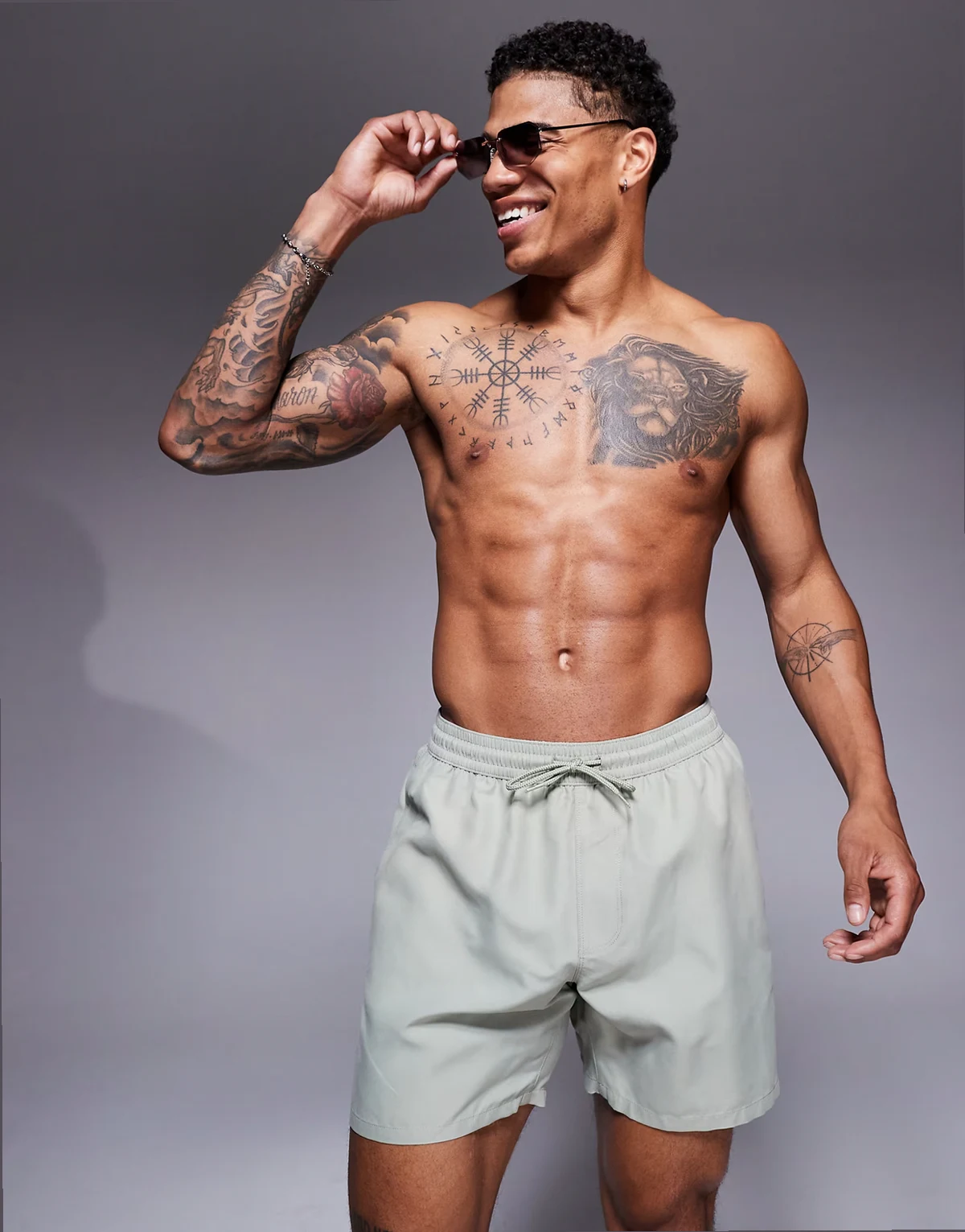 swim shorts in mid length in sage