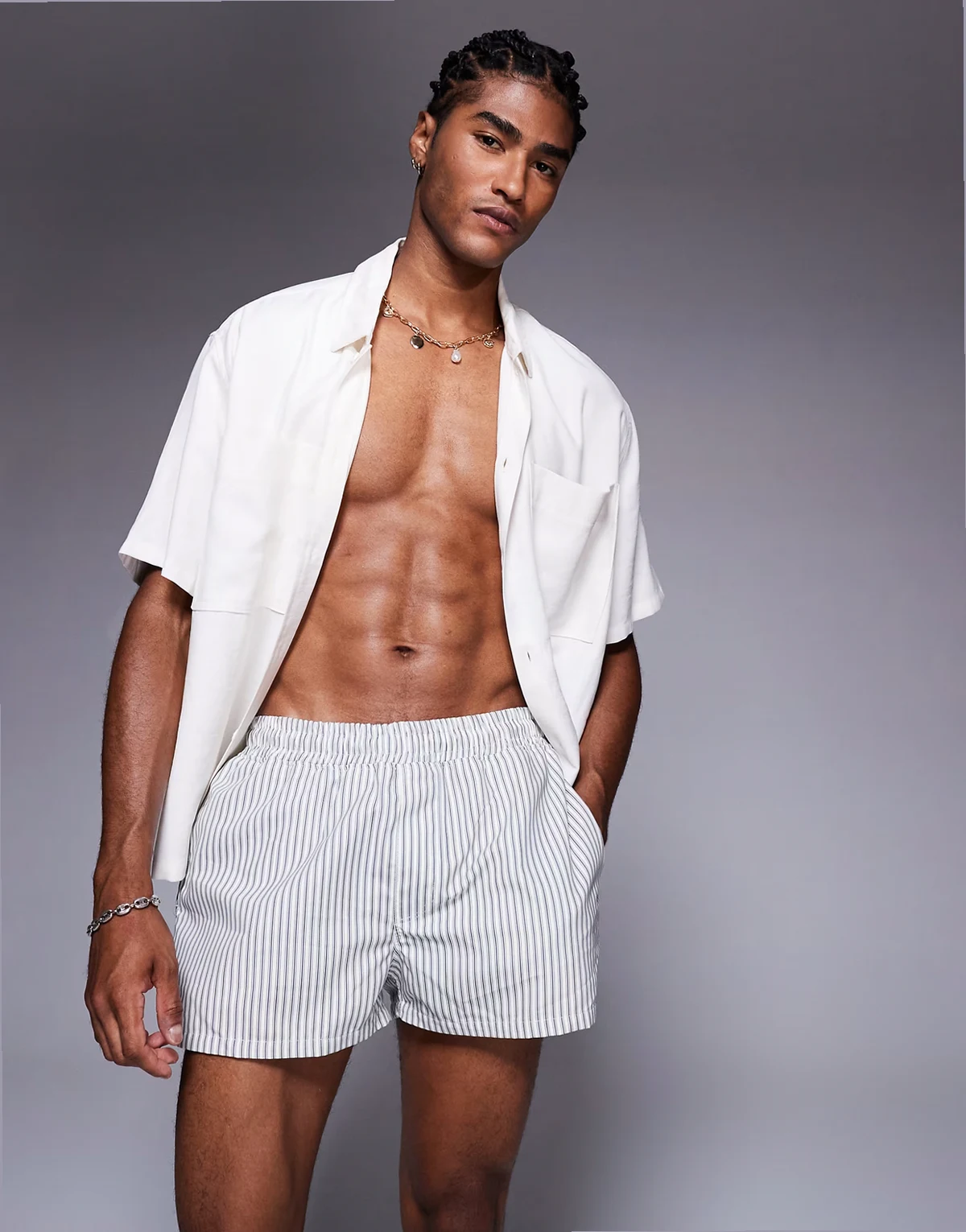 swim shorts in super short length in blue stripe