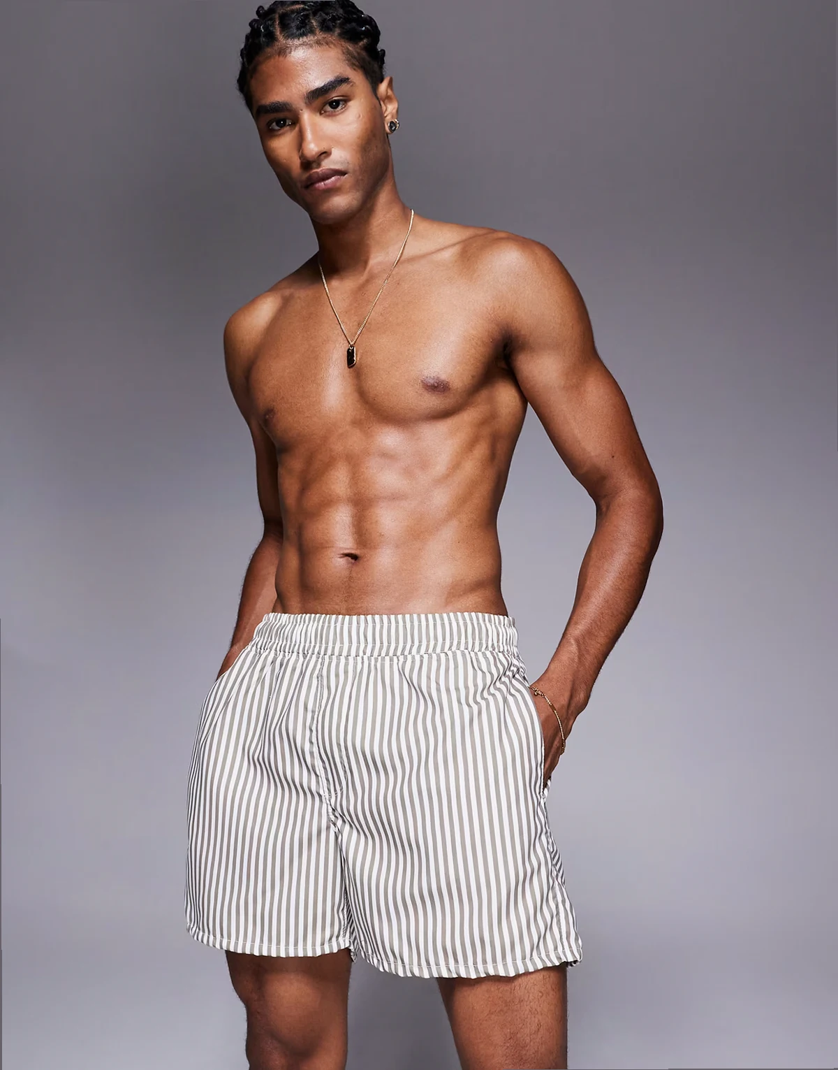 swim shorts in short length in beige stripe