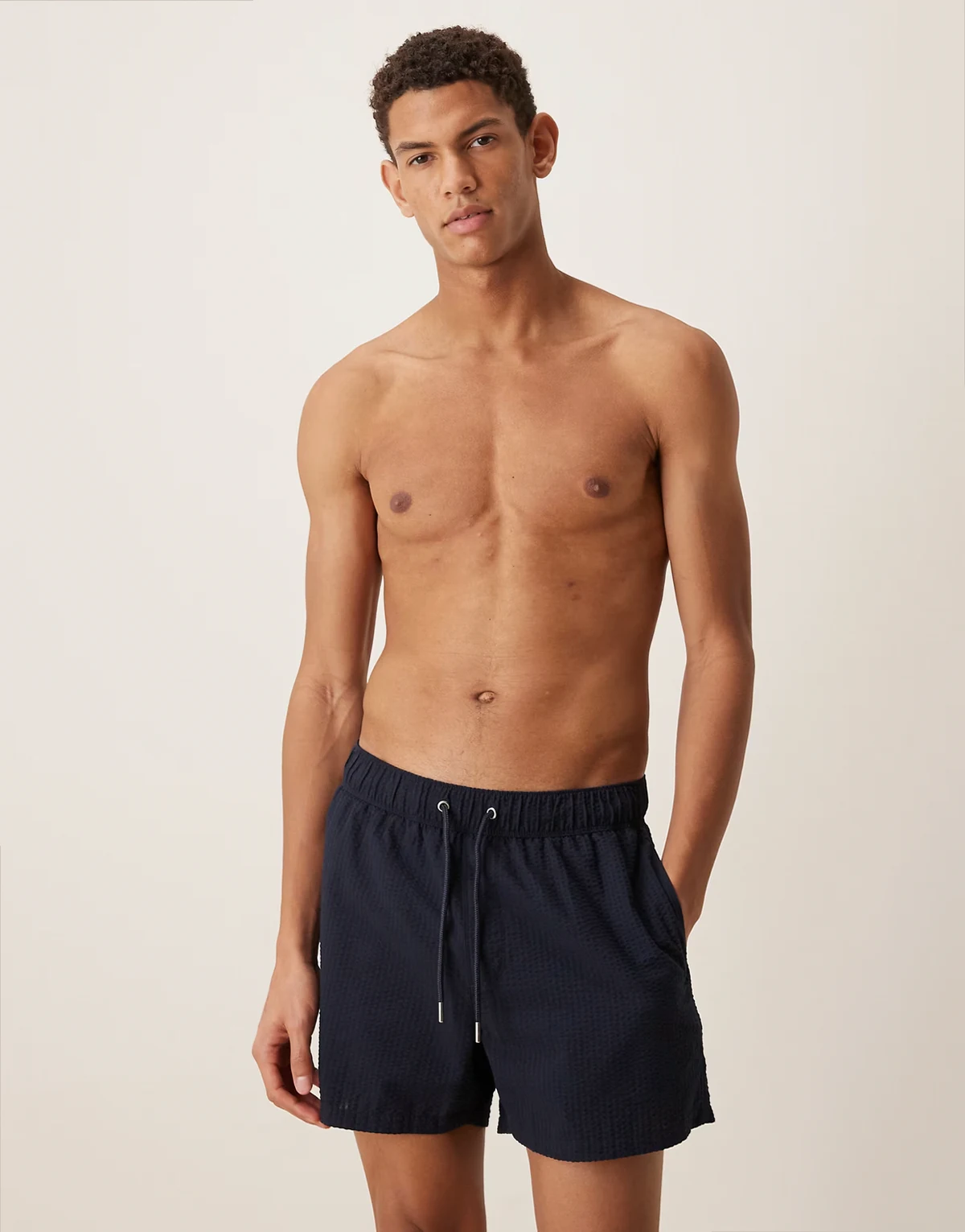 short length seersucker swim shorts in navy