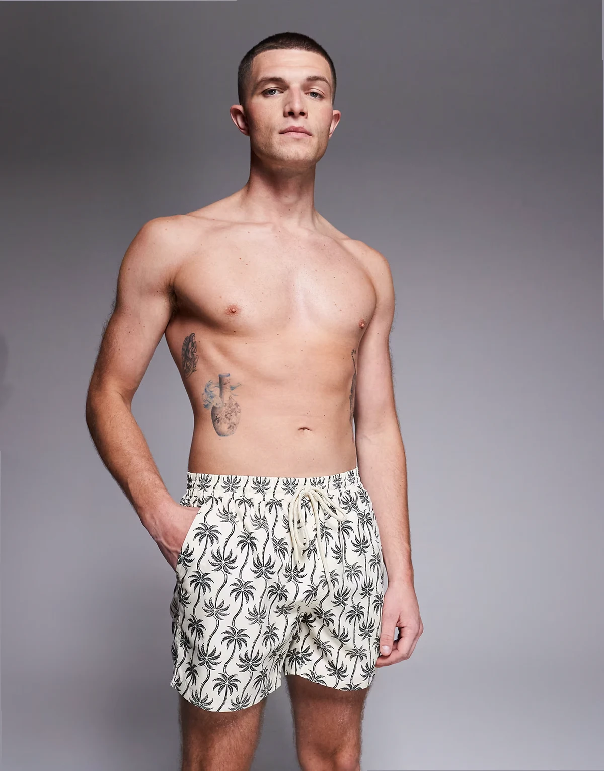 palm print swimsuit in black multi