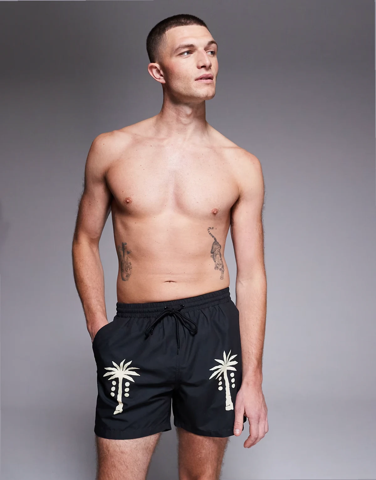 palm tree swimsuit in faded black