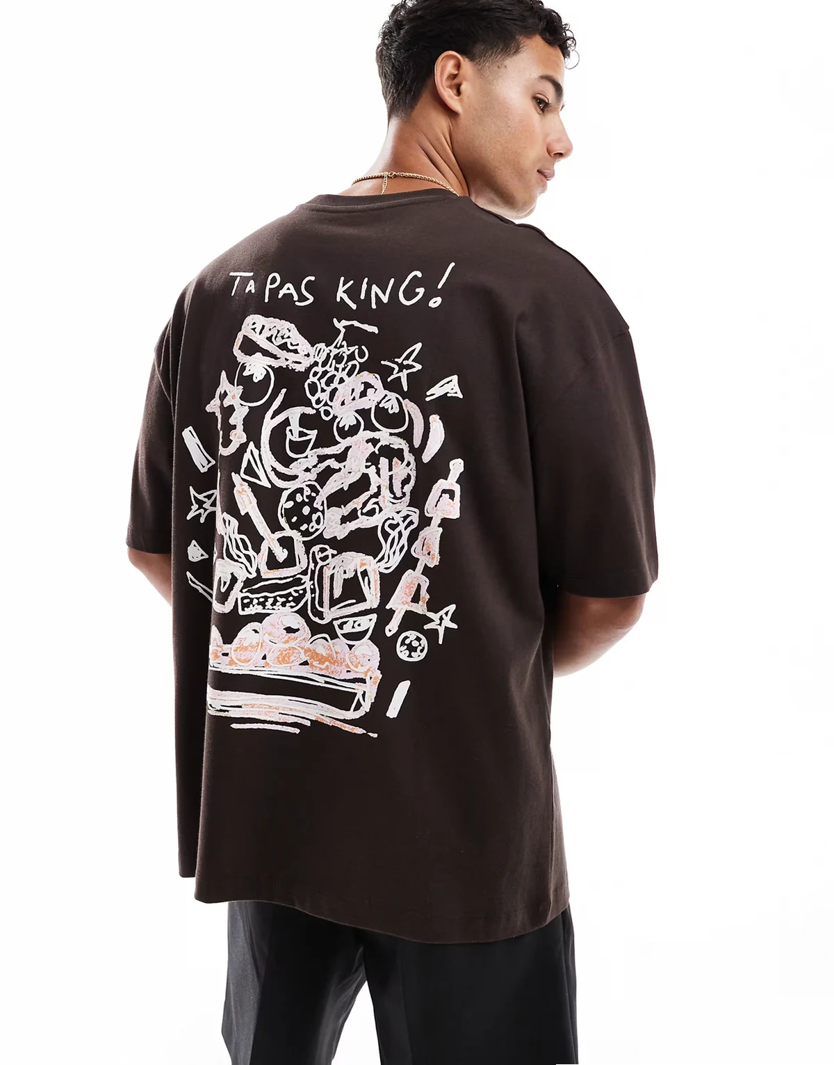 – Oversize-T-Shirt in Dunkelbraun mit Sommer-Print