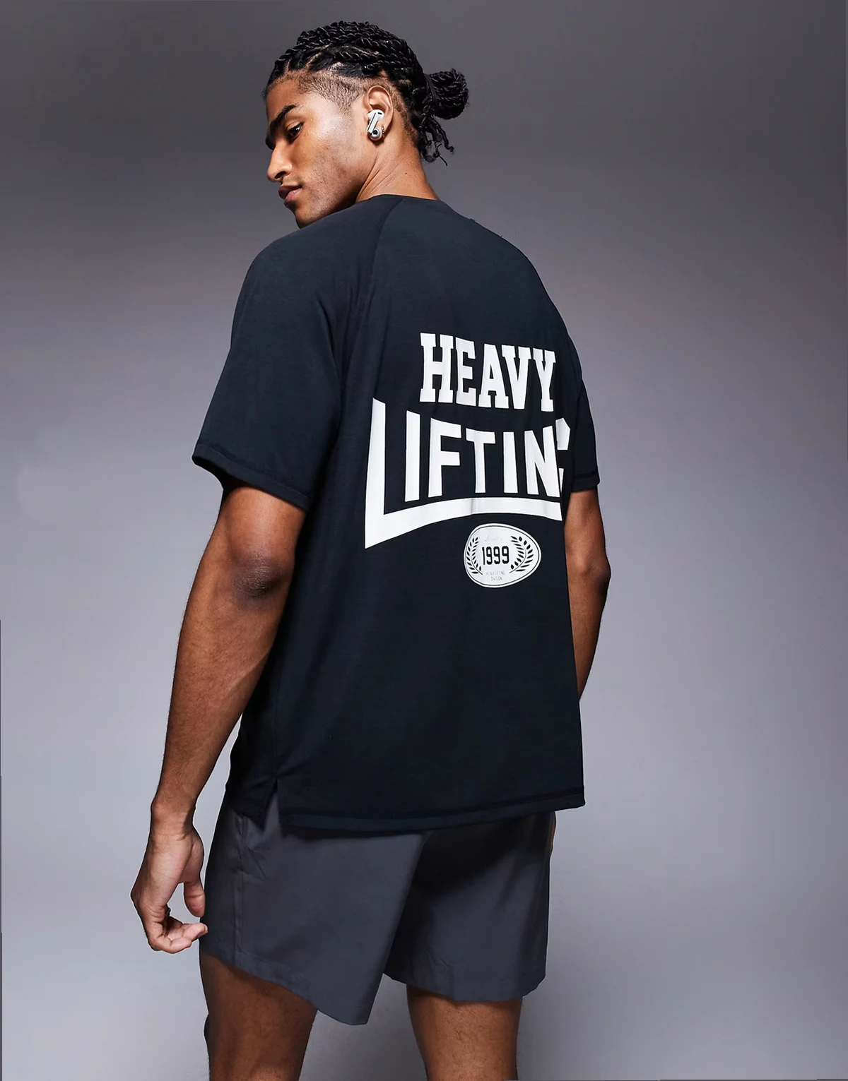 Heavy Lifting quick dry back print performance T-shirt in black