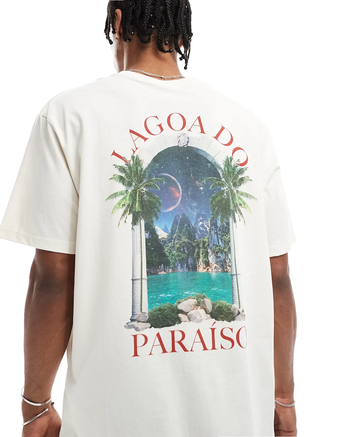 oversized t-shirt with lake back print in cream