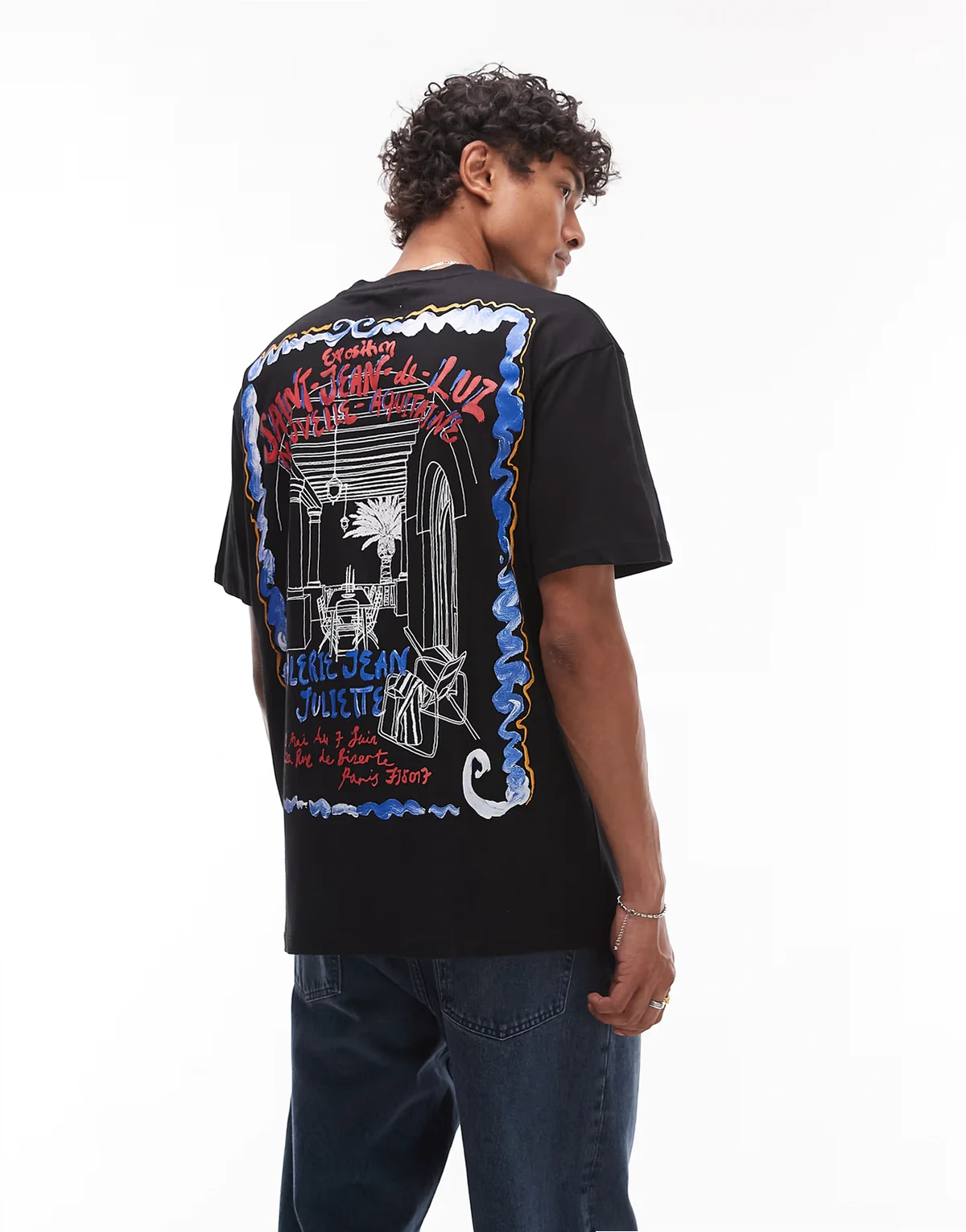 – Relaxed-Fit-T-Shirt in Schwarz mit französischem Poster-Print auf Vorder- und Rückseite