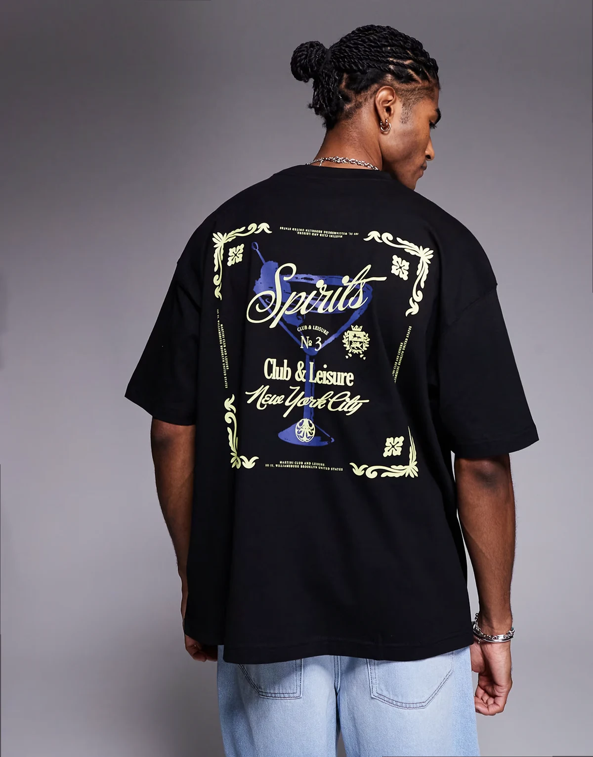 – Oversize-T-Shirt in Schwarz mit Martini-Grafikprint