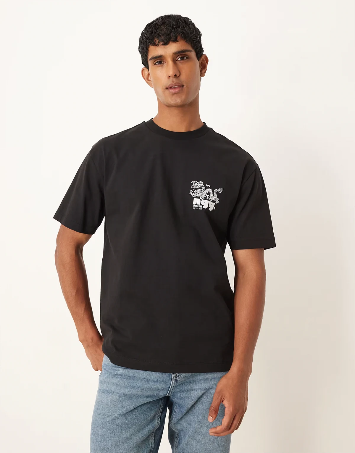– Locker geschnittenes T-Shirt aus schwerem Material in Anthrazit mit Drachenprint