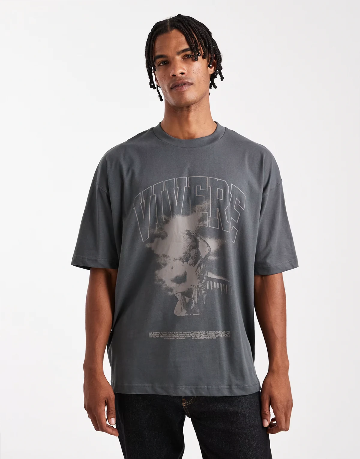 – Oversize-T-Shirt in Anthrazit mit Renaissance-Print