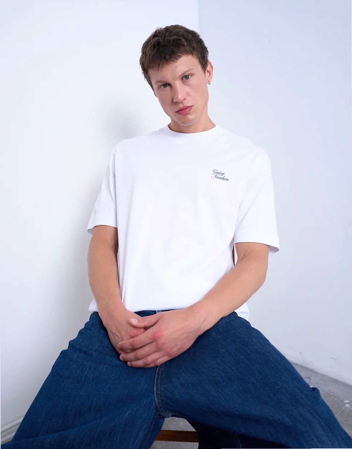 – Relaxed-Fit-T-Shirt in Weiß mit „Going Nowhere“-Print