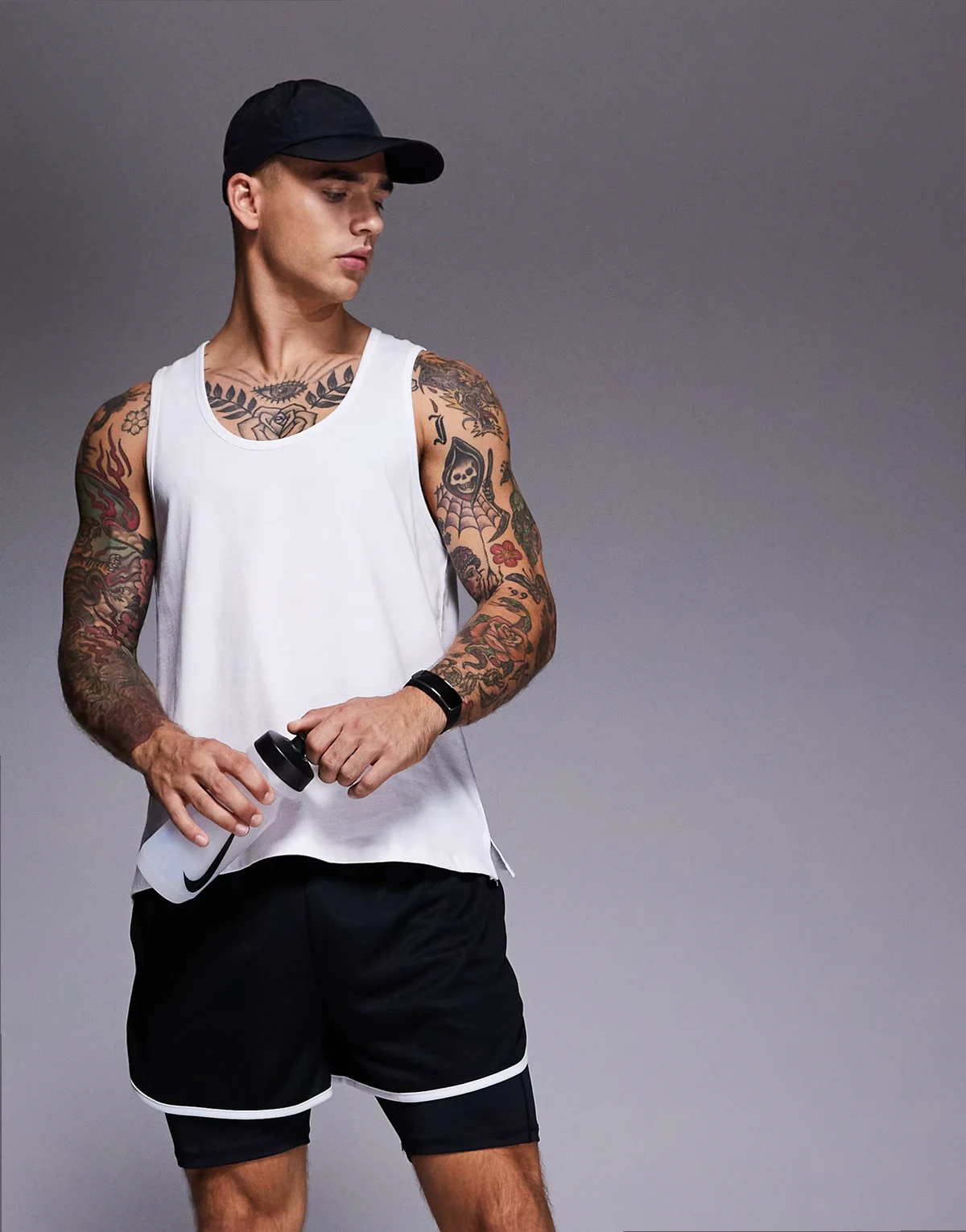 Running cotton tank top with quick dry finish in white