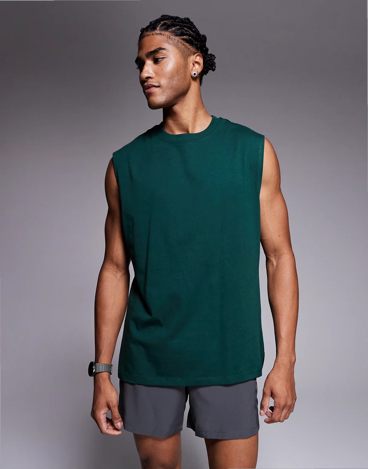 Icon cotton oversized pump training tank top with quick dry finish in pine green