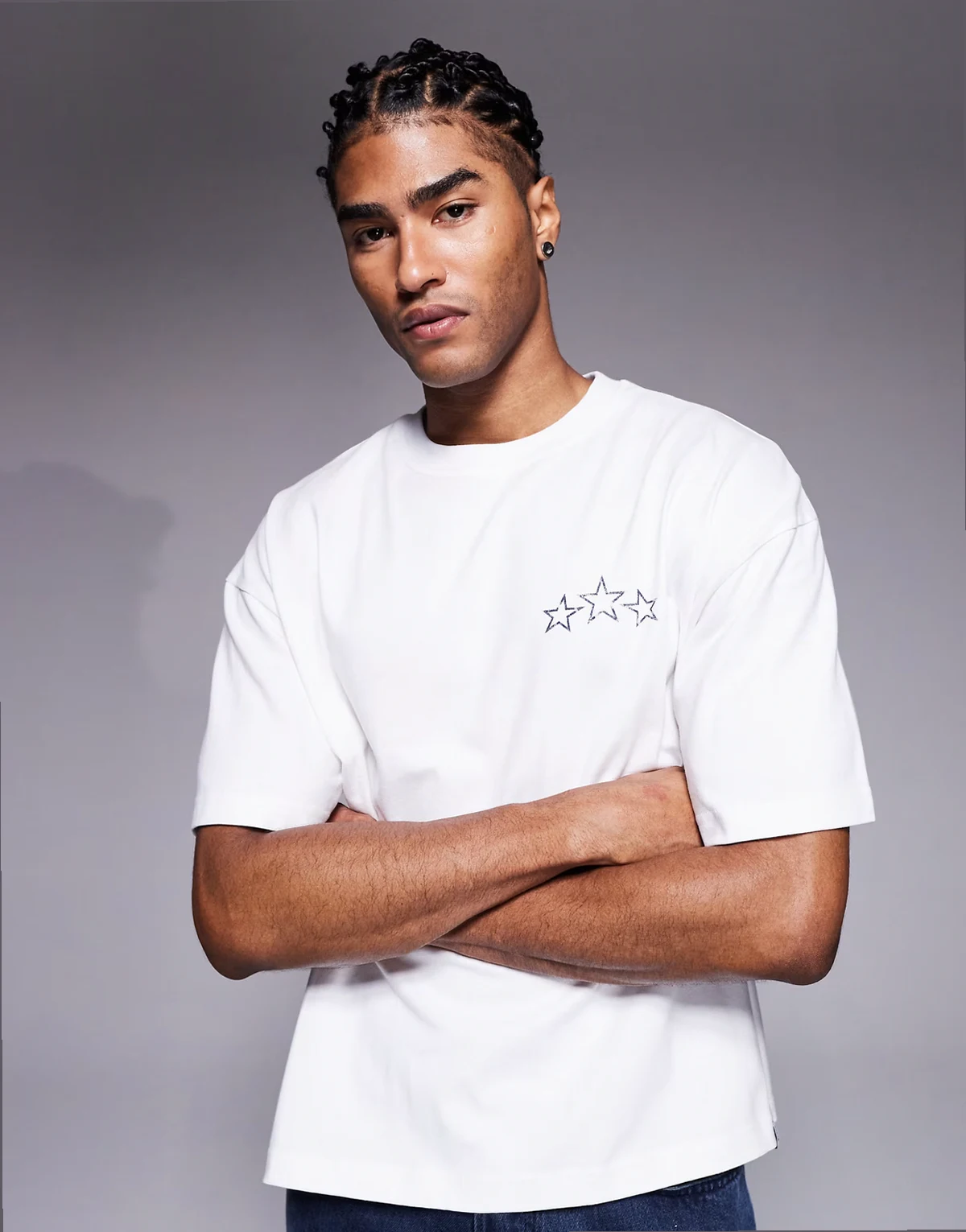 stars back print graphic tee in white