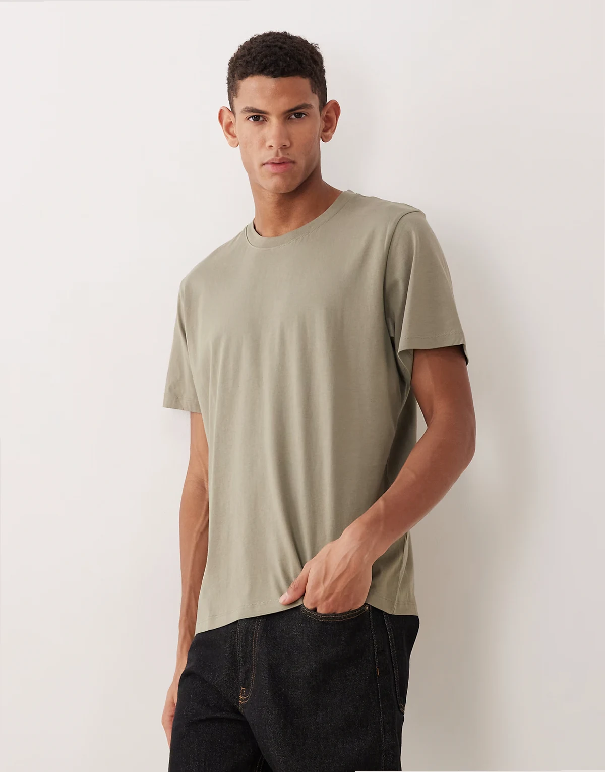 – T-Shirt aus 100% Baumwolle in dunklem Khaki