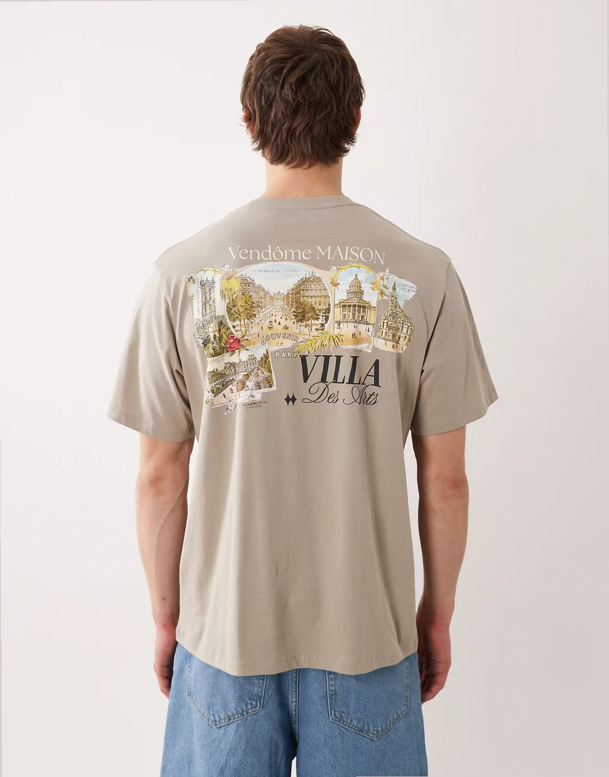 oversized T-shirt with scenic back print in khaki