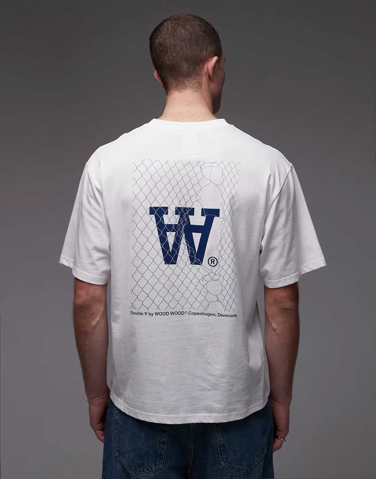 – Liam – T-Shirt in Weiß mit grafischem Gitterzaun-Print