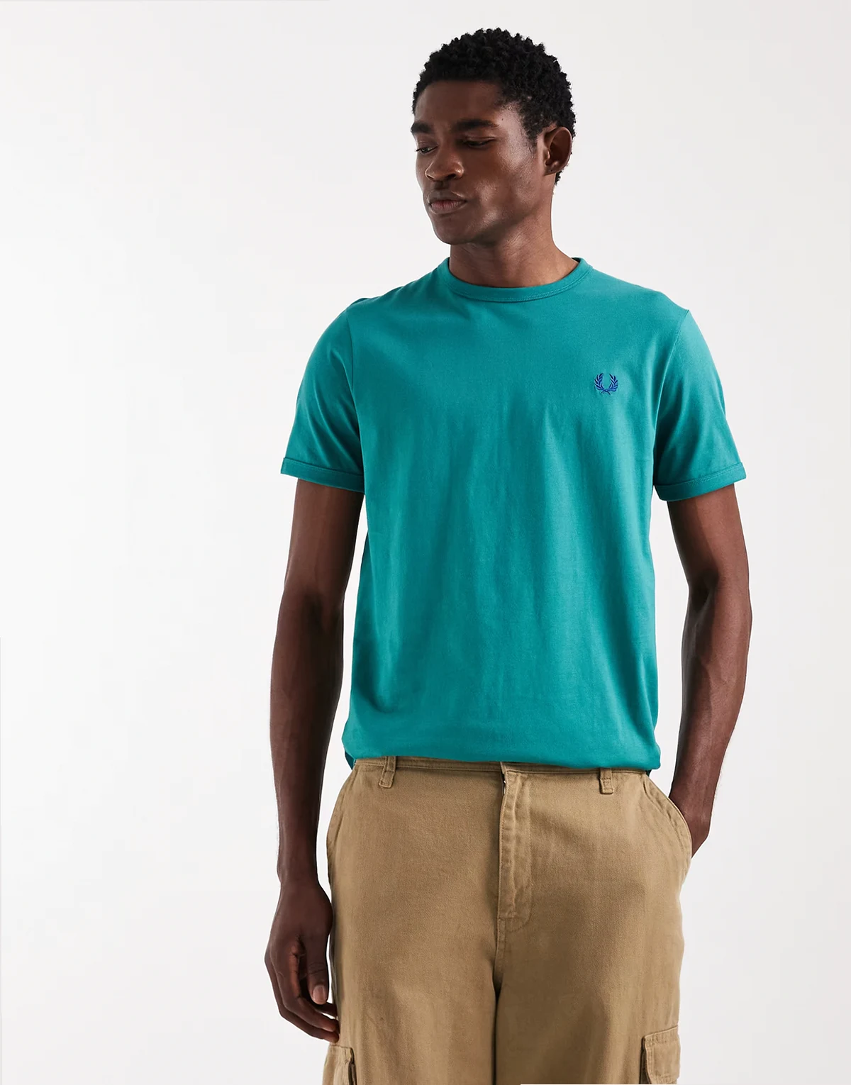 logo ringer T-shirt in dark mint green