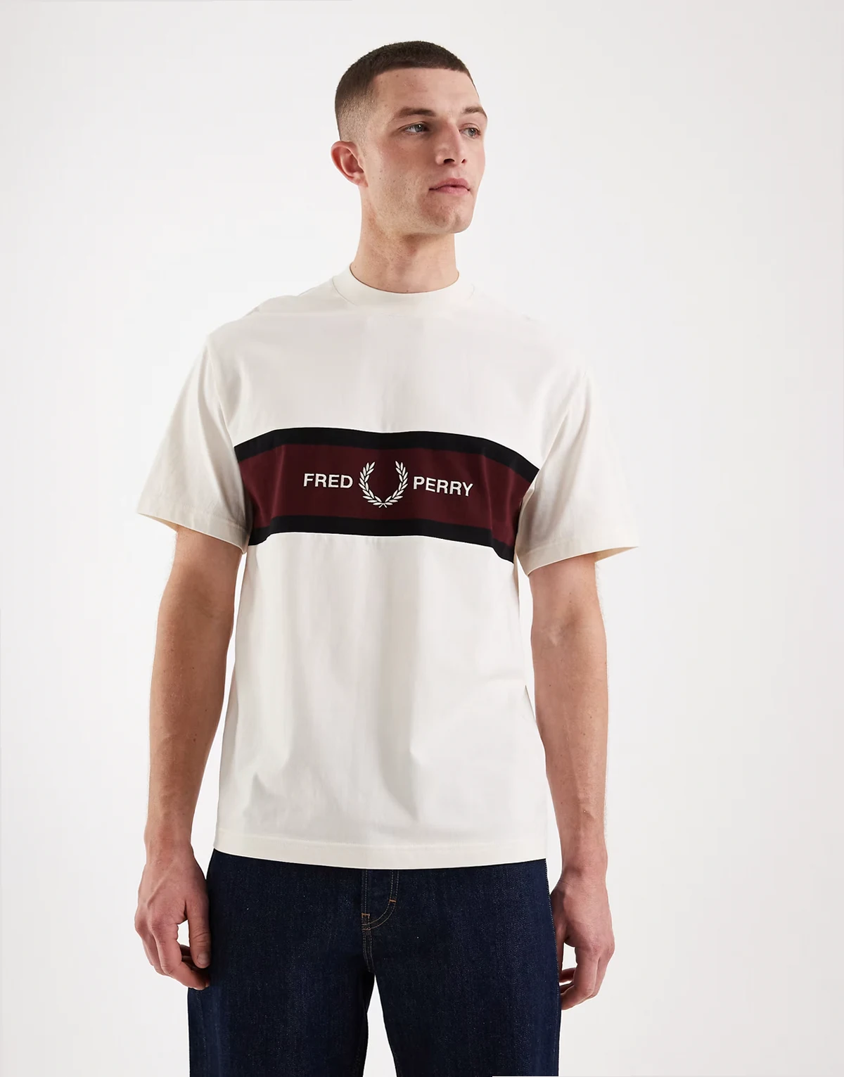 embroidered panel logo t-shirt in ecru