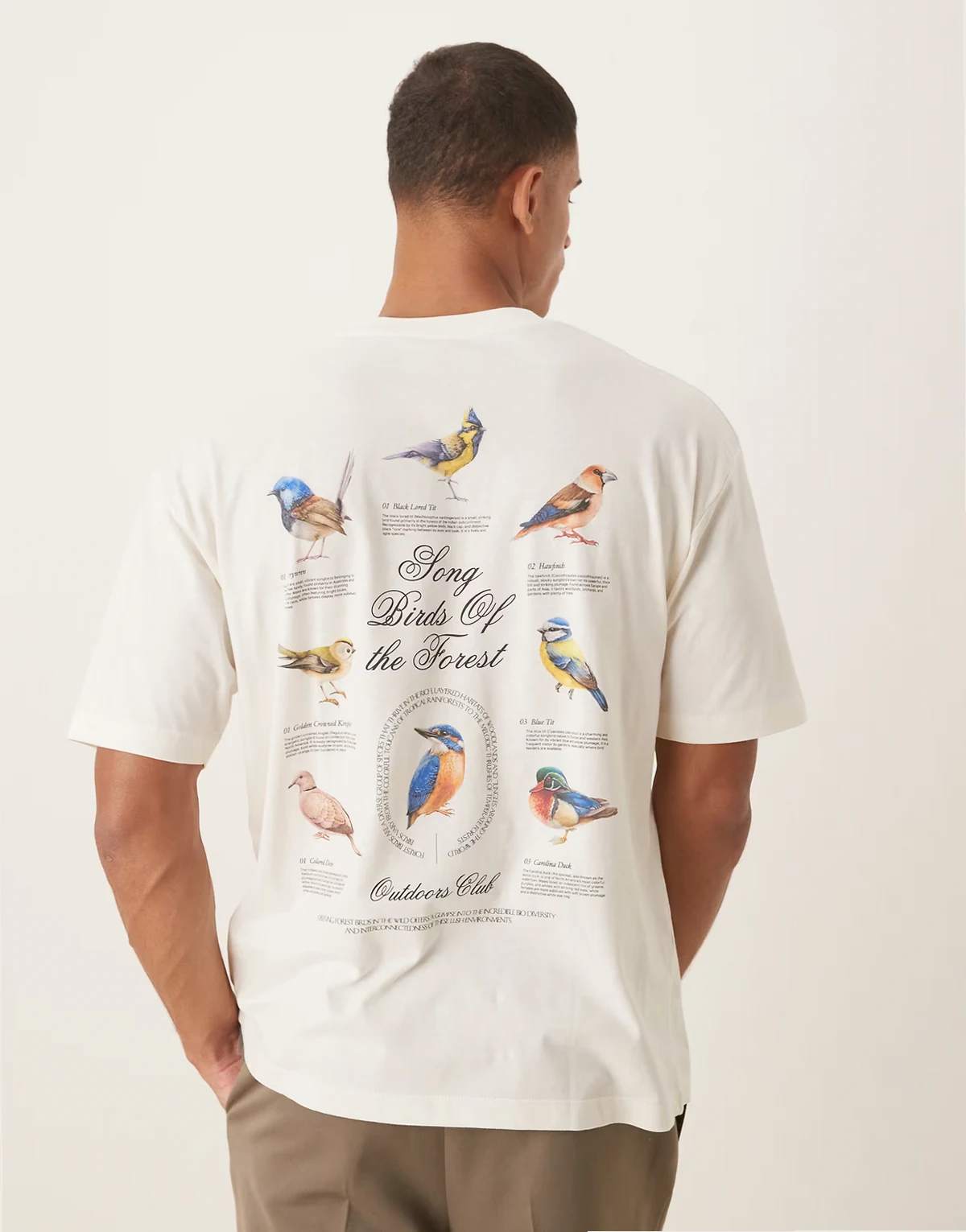 – Oversize-T-Shirt in Creme mit Vögel-Grafikprint