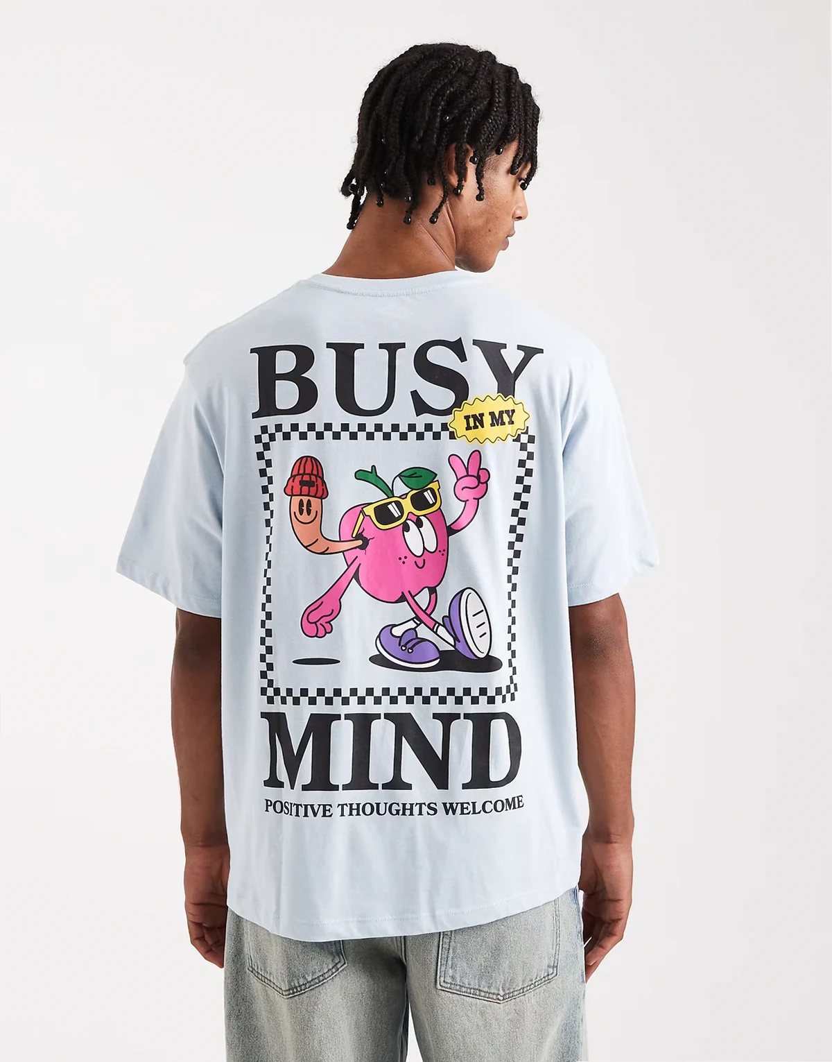oversize T-shirt with busy mind print in blue
