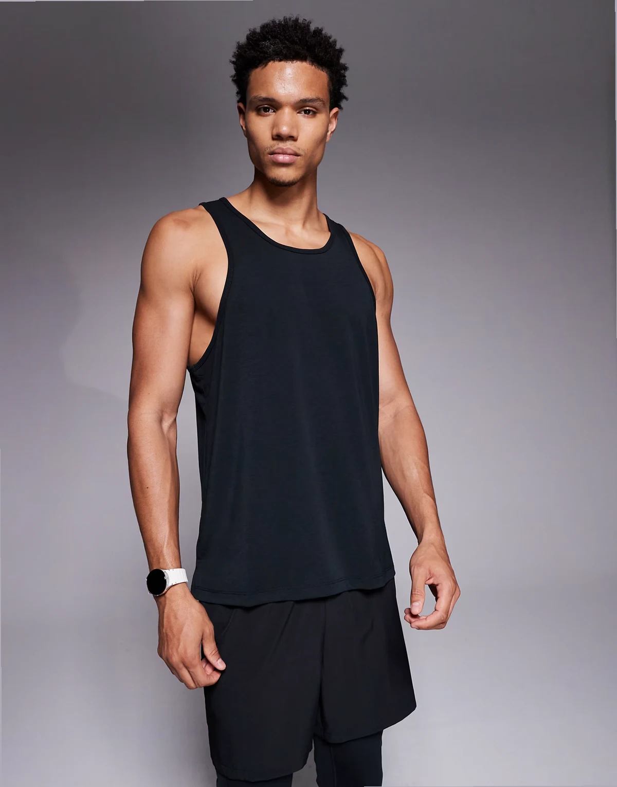 quick dry performance jersey dropped armholes tank top with scoop neck in black